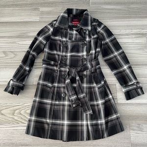 Merona Black/White Plaid Belted Trench Coat Small
